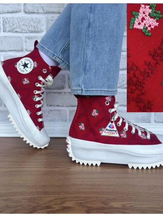 ❤️CONVERSE Run Star Hike Hi Platform Rose Cross Stitch 8.5 Women Sneaker A14885C - Picture 1 of 14